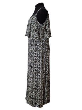 Plus 1x Chiffon Flounce Ruffle Summer Beachy Maxi Dress Aqua Blue Brown Strappy